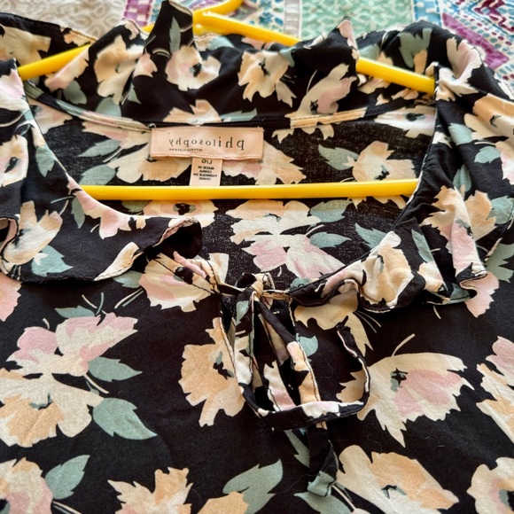 Philosophy Black Floral Long-Sleeve Tee with Pink and Mint Flowers - Picture 6 of 6